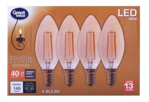 Bombillo Vintage Tipo Vela Led 40w 4pack 