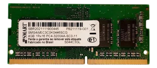 Memória Notebook Smart 4gb Ddr4 3200mhz Sms4wec3c0k0446scg Cor Verde-escuro