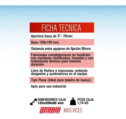 Imagen 2 de 8 de Morsa Plana 3 Pulgadas Omaha Ideal Taladro De Banco