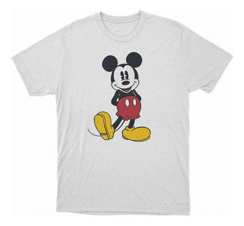 Remera Mickey Mouse Parado Algodon Color Blanca
