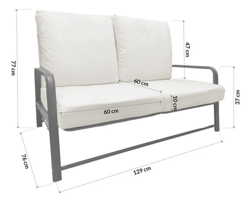 Sofá Reclinable Para Interiores Moderno Bossa Drita Claro Estructura de Metal Cojines de alta densidad