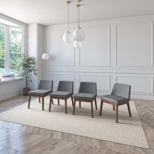 Juego De Comedor Lisboa De Madera Con 4 Sillas Tapizadas Diseño De La Tela De Las Sillas Gris Oscuro - Nogal