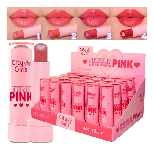 24 Batom Balm Think Pink Cg323 Cor 1 A 4 City Girl Atacado