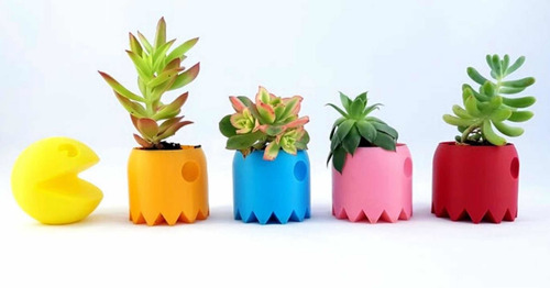 Imagen 6 de 7 de Maceta Para Suculentas O Cactus Temática Pac-man Kit X 5