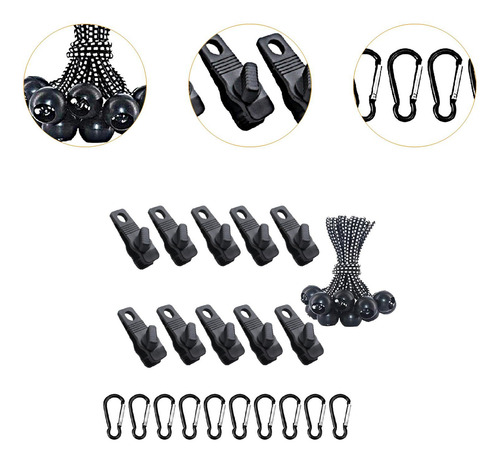 30x/set Clips Para Lona Cuerda De Punto . Mosquetón Negro