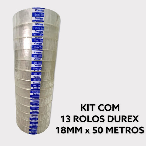 Fita Adesiva Transparente Durex Pacote C/ 13 Rolos - 18x50