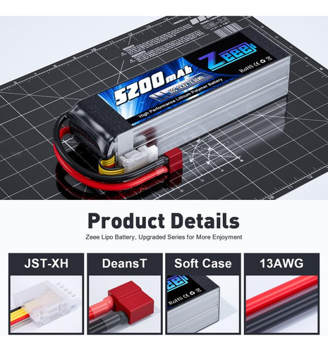 Batería Lipo Zeee 4s 5200mah 14.8v 60c Con Funda Suave Y