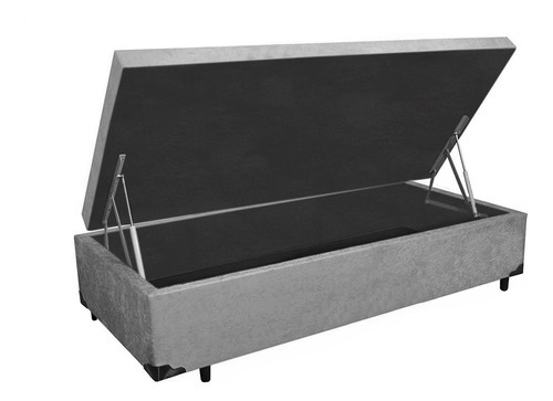 Cama Box Baú Mega Solteiro Suede Cinza 78x188x41