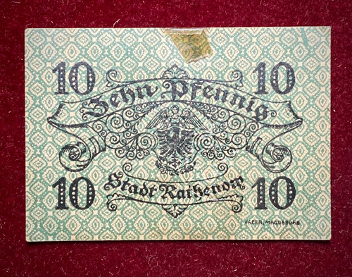 Billete 10 Pfennig Alemania 1917 Notgeld Rathenow (Usado)