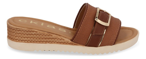 Dúo 658 Sandalia Casual Mujer Miel Y Beige Con Hebilla