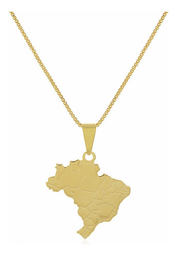 Colar Mapa Do Brasil Liso Semi Joia Banhado Ouro 18k