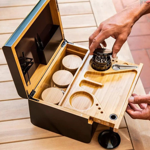 Caja De Almacenamiento L Premium De Bambú Con Bandeja Extraí