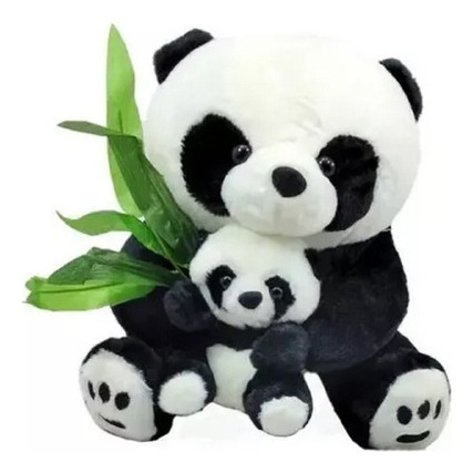 Panda Com Filhotinho Pelúcia 27cm Ursinho Panda Com Filhote