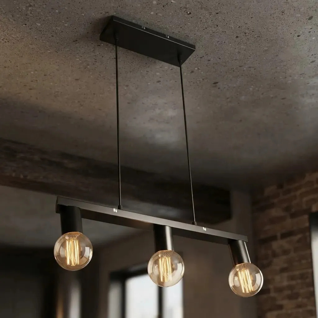 Colgante de Techo 3 Luces Lampara Barral E27 Moderno Negro Gioluce