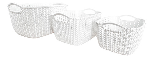 Canasto Organizador Simil Rattan X 3 Unidades Tamaños Varios Blanco