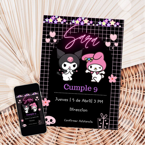 Invitación Personalizada Para Cumpleaños Kuromi Y Melody