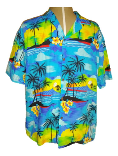Camisa Hawaiana Azul Estampado Playa - Hombre -talla 2xl