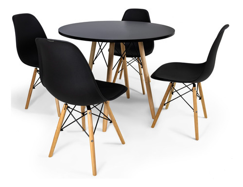 Conjunto Mesa Eiffel 90cm + 4 Cadeiras Eames Design Moderno Cor da tampa Preto