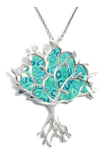 Plata De Ley 925 árbol De La Vida Collar Colgante Arcilla Po