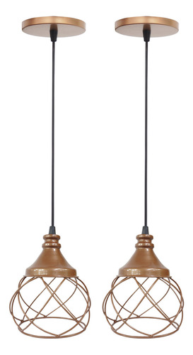 2 Pendentes Aramado Esfera Balonê Cobre Rose Gold Regulável