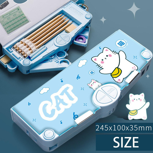 - Bonita Caja De Lápices De Gran Capacidad, Gato Suertudo