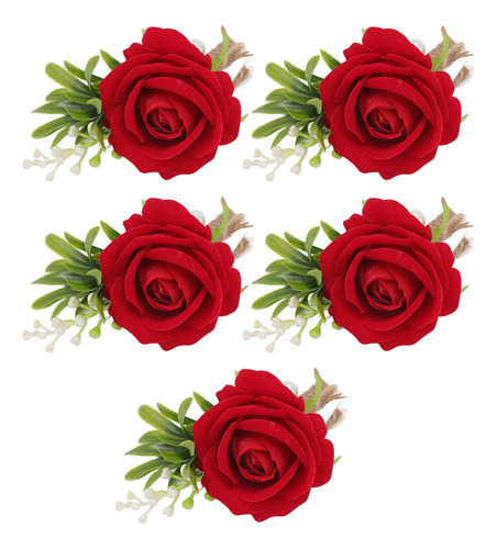 2025 Boutonniere De Boda, 5 Piezas, Flores Artificiales