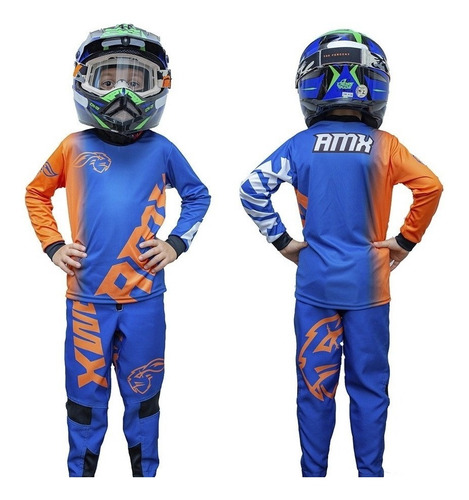 Imagem 2 de 7 de Conjunto Calça Camisa Infantil Xtreme Amx Azul Com Laranja