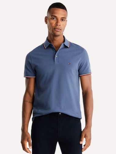 Polo Tommy Hilfiger Slim Piquet 1985 Tipped Azul Índigo