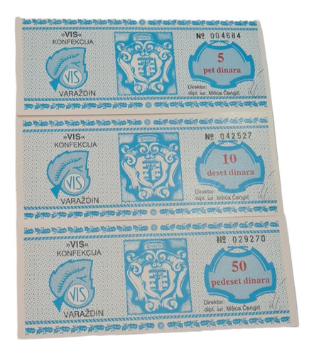 Billetes Mundiales : Croacia 3 Billetes 5 10 50 Dinaras 80's