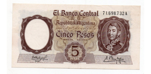 Billete Argentina 5 Pesos Moneda Nacional Bottero 1925 Ex+