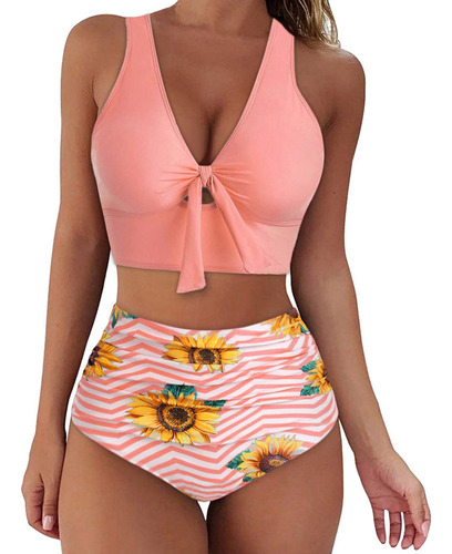 Bikini Mujer Con Estampado Girasol Push Up Baño Swimwe 1403