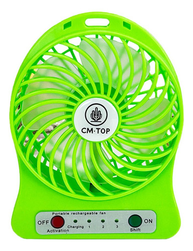 Ventilador De Escritorio Portátil Recargable Con Luz Led 11 Cm N/a Verde Transparente Plástico 4