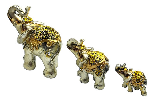 Elefante Resina Dorados X 3 Decorativos