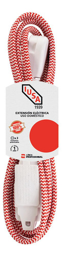 Extensión Eléctrica Trenzada Iusa Rojo Con Blanco 16 Awg 2m