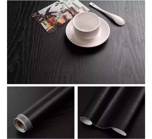 Papel Vinilo Tapiz Adhesivo Madera Negro De 10 M X 45 Cm