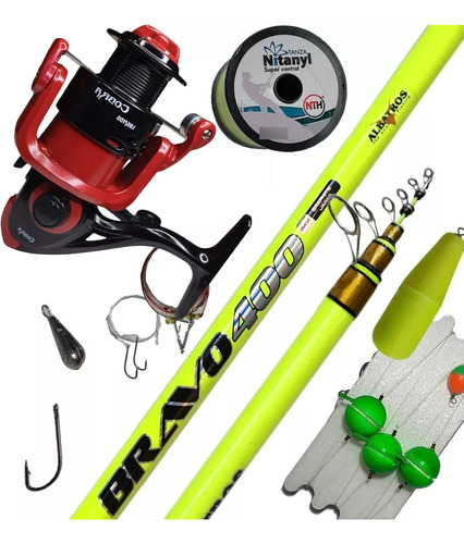 Combo Completo Pejerrey Caña Bravo 4m Reel Linea Yoyo Tanza