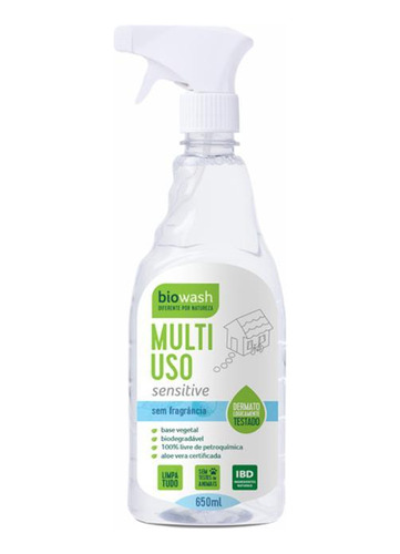 Kit 3 Multiuso Sensitive Biodegradável Biowash 650ml