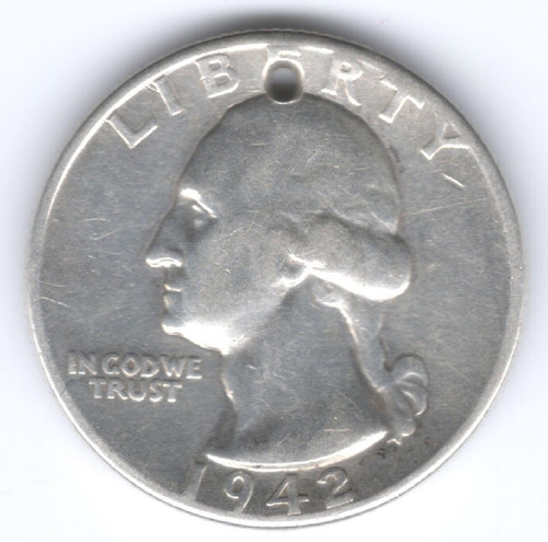 Moneda Estados Unidos Quarter Dollar 1942 Plata Perforada (Usado)