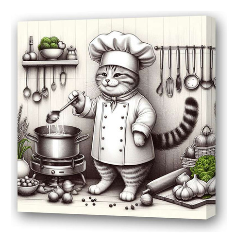 Cuadro 45x45cm Gato Chef Cocina Dibujo Cook Cat M4