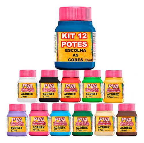 12x Tinta Para Artesanato Pva Acrilex 37ml Escolha As Cores