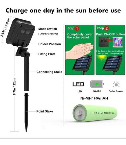 Imagen 3 de 7 de Guirnalda Hada Solar Alambre Led 30mts+ Panel Solar