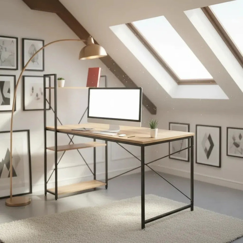 Escritorio Minimalista Moderno Con Librero Para Oficina Y Casa Marrón claro