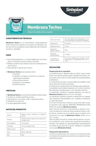 Membrana Liquida Techos X 20kg Sinteplast Pintura En Pasta