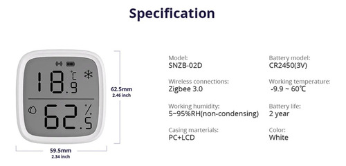 Sonoff Snzb-02d Sensor Temperatura Humedad Zigbee C/display