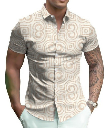 Camisa Casual De Manga Corta 3d Slim Fit For Hombre