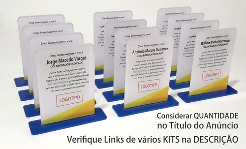 Kit 6 Unid - Placa De Homenagem Personalizada Acrilico 4mm
