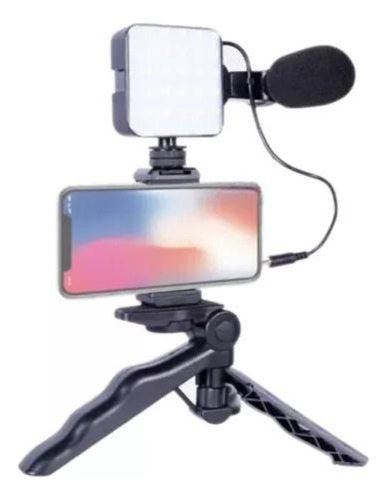 Kit Video Camara Streaming Luz Led Microfono Tripode Celular