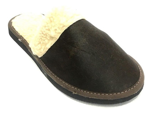 Pantufla De Hombre Con Corderito (adiar Cuero Sintetico)