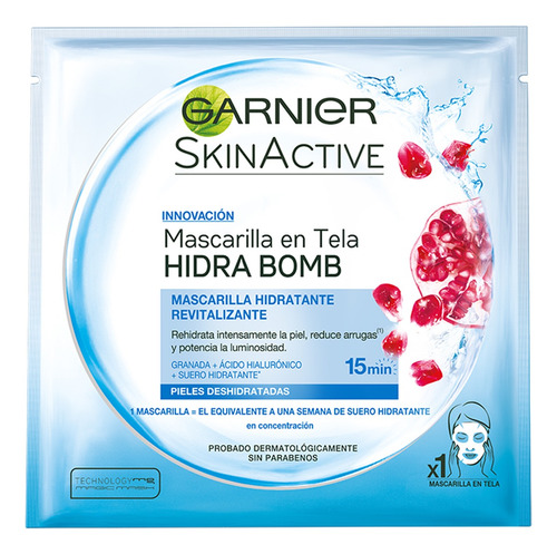 Mascarilla Tela Garnier Skin Active Granada Hidra Bomb X 6u