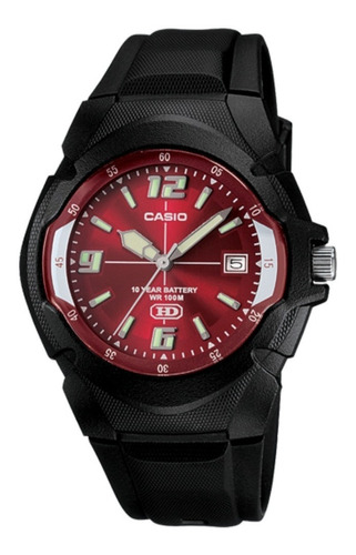 Reloj Casio Clasico 10y Mw-600f-4av Hombre Ts Color de la correa Negro Color del bisel Negro Color del fondo Rojo
